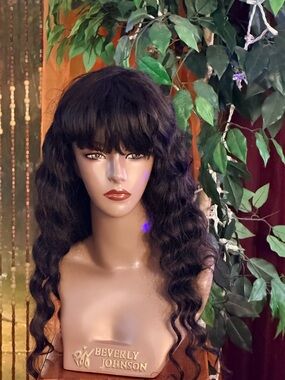 Long Wavy Fringe Wig — Dark Brown